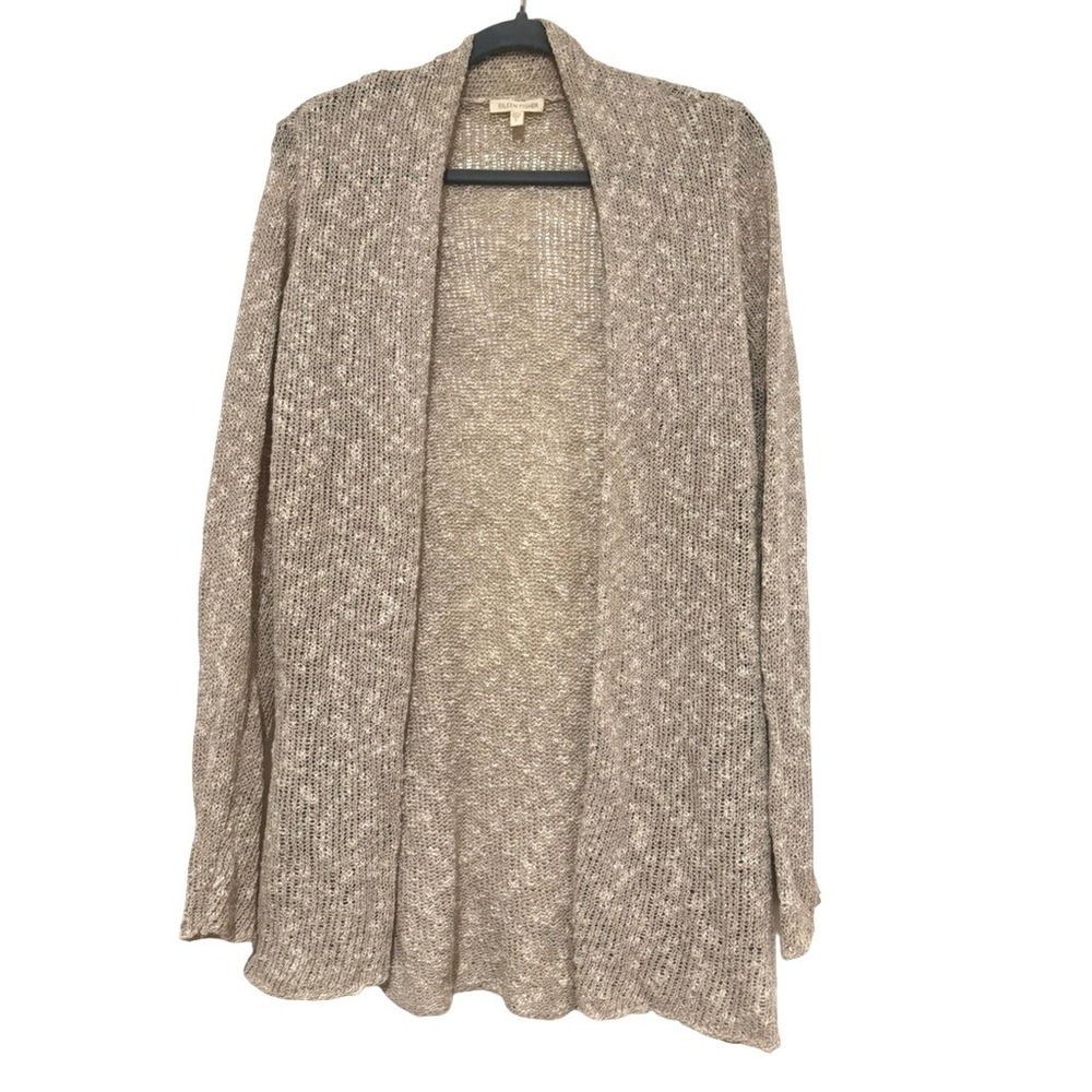 Eileen Fisher sz S oatmeal/beige linen/cotton open front cardigan sweater P